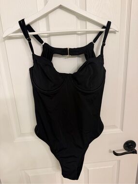 Victoria's Secret Underwire Swim One Piece Black Gold Clasp